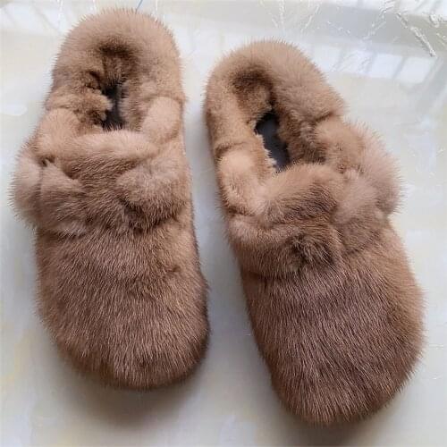 Womens Mullerr Slippers Real Mink Hair Slippers Comfortable Soft Flat WomenS Slippers