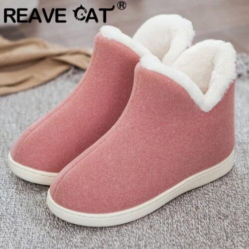 REAVE CAT Couples cute floor shoes unisex home boots cotton warm womens winter boots female ankle boot for women feminina botas