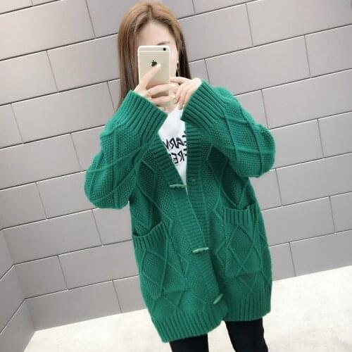 Women Knit Sweater Cardigan Jacket New Solid Medium Long Outerwear Autumn Winter Jacket Long-sleeved Casual Sweater Coats K993