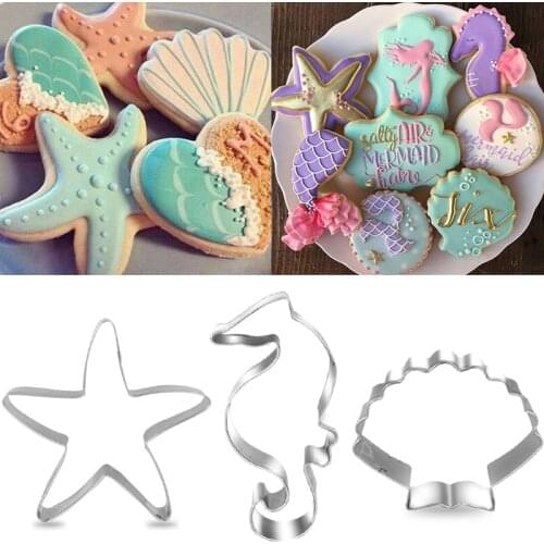 3pcs Seahorse Starfish Seashell Cookie Cutter Mold Under The Sea Mermaid Birthday Party Decoration DIY Cake Biscuit Baking Tool