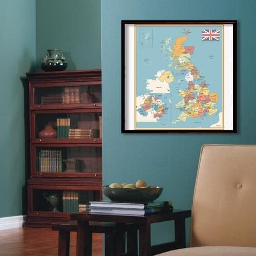 60*60cm The United Kingdom Map Decorative Poster Retro Canvas Painting Wall Classroom Home Decor Children School Supplies