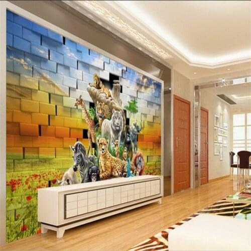 Beibehang Large custom wallpaper 3D stereo African animal world TV background wall decoration painting self adhesive film