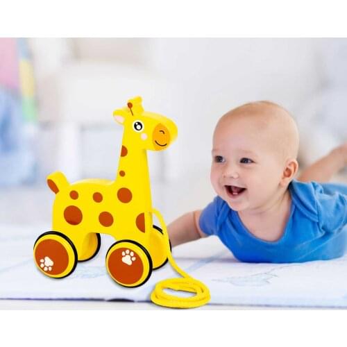 Wooden Cartoon Animal Smooth Drag Car Early Childhood Education Puzzle Hand Pull Rope Push-pull Walker Building Block Toy Car