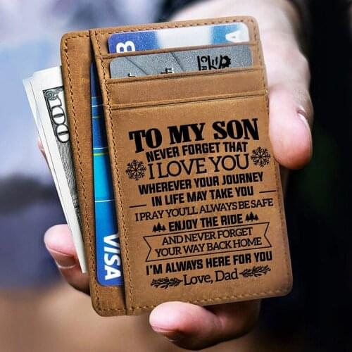 To My Son Daughter Husband Man Boy Genuine Leather Card Holder Front Pocket Bag Wallet Birthday Graduation Anniversary Gift KB