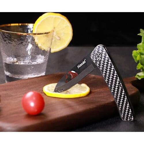 The Harold ceramics knife folds the fruit knife pocket knife carbon fiber alloy handle black mirror surface bit present knife