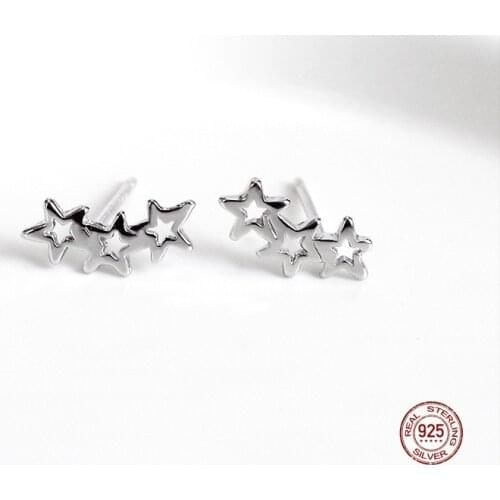 LKO Hot Selling Simple Stylish Star 925 Sterling Silver Stud Earrings Shiny Stars Exquisite Earring For Women Fashion Jewelry