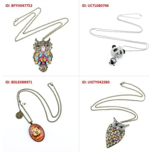 Fashion Jewelry Necklace Pendent Colorful Owl Rhinestone Big Head Panda Round Twelve Constellation Cancer Rhinestones Fa