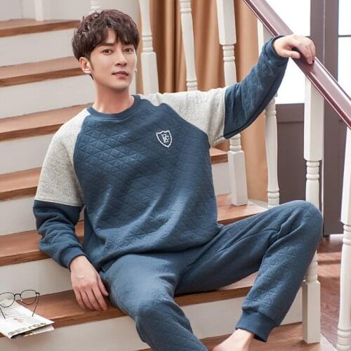 Male Oversize Cotton Thick Pajamas Suits 2PCs Spring Autumn Can Be Worn Outside Keep Warm Winter Homewear Comfortable Close skin