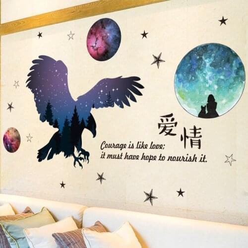 Moonlit starry sky Eagle Silhouette wall stickers PVC Material 3D Wall Poster For Living room Background wall Home Decor Murals