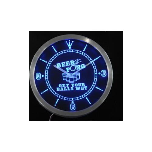 Nc0378 Beer Pong Get your Balls Wet Bar Neon Light Signs LED Wall Clock