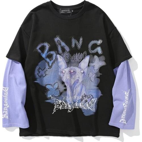 Prowow 2021 New Fake Two-piece Sweater Male Hong Kong Style Trend Wild Korean Loose Handsome Autumn Casual Pullover Jacket