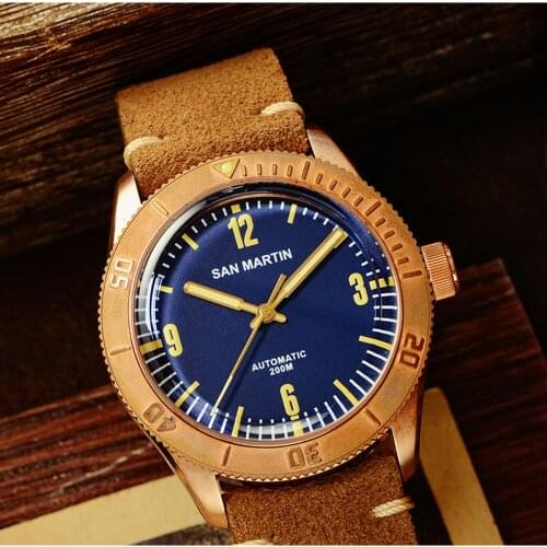 San Martin New Cusn8 Bronze Watches Automatic Diving Wristwatch Sapphire Glass Mens Mechanical Watch Relojes Water Resistant