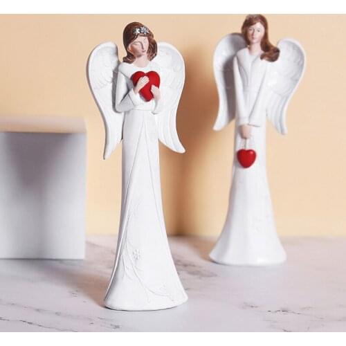 Resin Angel Ornament with a Heart on Hands Desktop Sculpture Home Office Decoration 2PCS LXY9