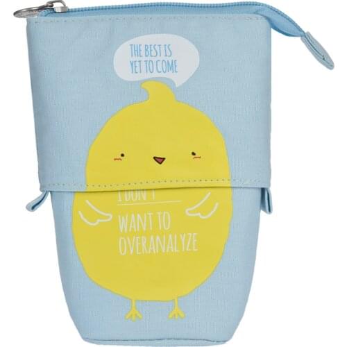 Pen Pencil Bag Case Cartoon Cute Cat Telescopic Zipper Bag Canvas Fold Standing Holder Stationery Organizer Kids Gift Pen Pouch