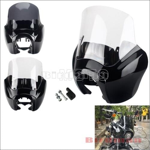 Motorcycle 9" 12" Headlight Fairing Front Light Mask With Clear/Smoke Windshield For Harley Dyna FXR FXDXT Street Bob Rider