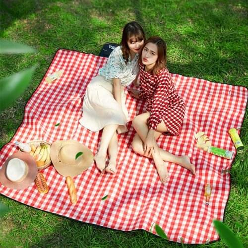 Picnic & Beach Blanket With Handle Waterproof Handy Mat Plaid Foldable Waterproof Picnic Mat Camping Travel Beach Mat