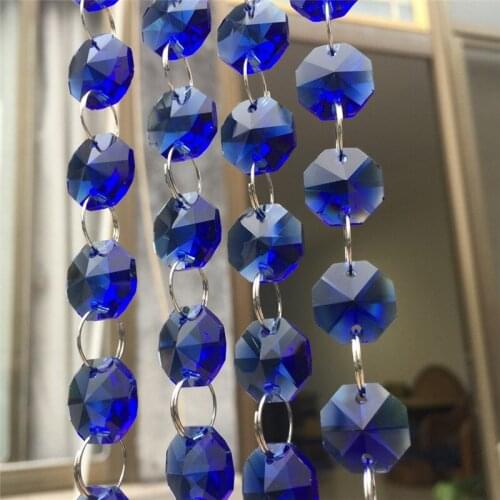 Sales 50 Meters Blue/Sapphire 14mm Octagon Beads Strand Garlands Glass Decorative Chains Home Curtain/Lamp/Window Decoration