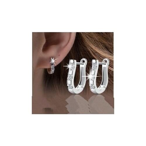 Pendientes Luxury Silver Plated Earrings Flash Cz crystal Harp Studs Horse Shoe Earrings Women