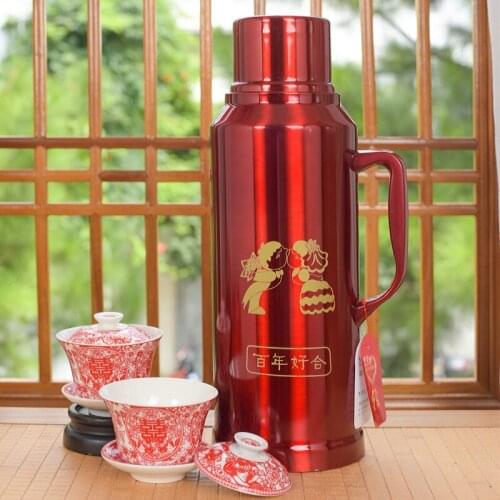 Wedding insulation pot red festive stainless steel vacuum