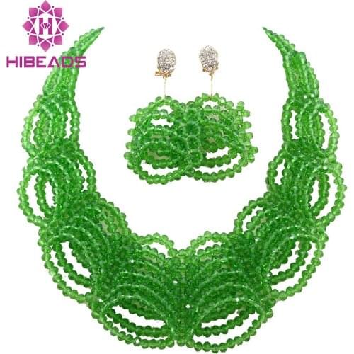 Gorgeous Indian Bridal Crystal Beads Jewelry Set Handmade African Style Necklace Earrings Set Free shipping WB107