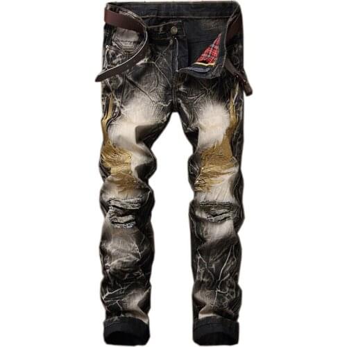 2020 New Design Emboidery Vintage Solid Jeans Men Causal Pants Plus Size 42 Men Jeans