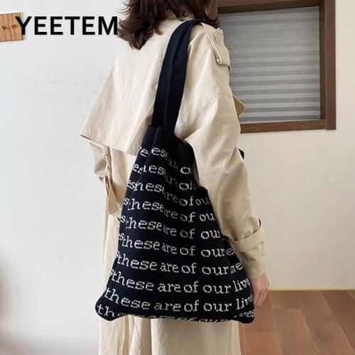 These Are of Our Lives Autumn and Winter Literary Letter Atmosphere Wool Knitted Bag Portable Womens Bag Casual Shoulder Bag