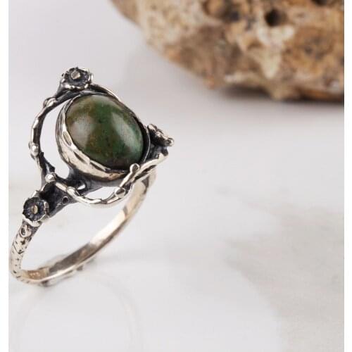 UM US JEWELRY Turquoise Natural Stone 925 Sterling Silver Women 'S Ring