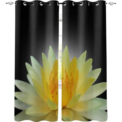Yellow Lotus Flower Living Room Bedroom Drapes Fabric Decor Kids Window Treatment Curtain Panels With Grommets Window Treatment