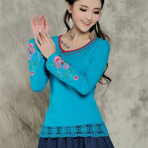 Vintage 70s womens MEXICAN t shirt boho red black yellow blue lace embroidery shirt festival ethnic LOOSE TOP M L XL 2XL