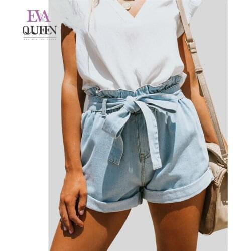 EvaQueen Sashes Lace Up Paper Denim Pants For Women High Waist Bow Zipper Casual Jeans Summer Paper Denim Long Straight Trousers