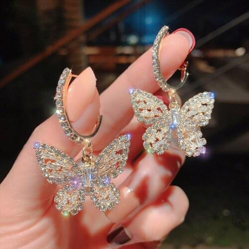 2021 New Fashion Cute Gold Color Butterfly Earring For Women Earring Gifts Jewelry Premium Luxury Zircon Jewelry Accessories