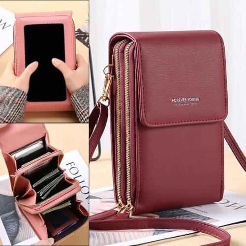 Women Wallet Shoulder Mini Leather Bags Straps Mobile Phone Big Card Holders Wallet Handbag Money Pockets Small Bags