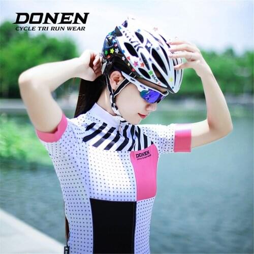 DONEN Summer Cycling Women Fresh Short Sleeve Jersey Bib Shorts Pad Bike Racing Team Road Biker Cycling Sports jersey Set cycle