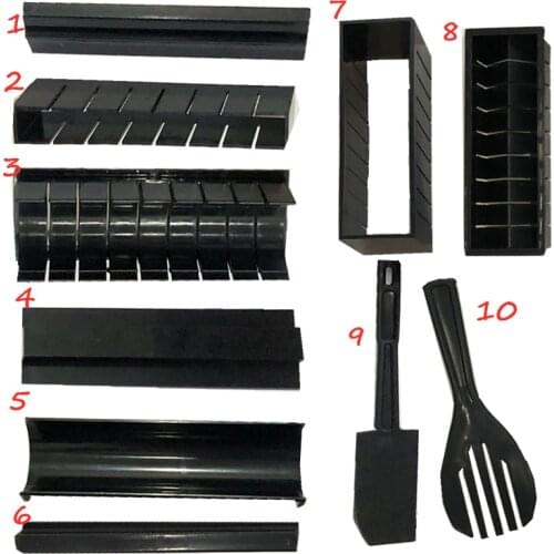 10pcs Sushi Maker Kit Rice Mold Rice Ball Cake Roll Mold Multifunctional Mould Making Sushi Roller Tools