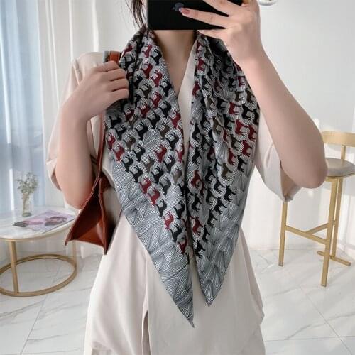 2021 Fashion Square Scarf Silk Satin Neck Animal Scarf Female Printed Bandana Scarf Women 90*90cm Square Scarf and Shawl Ladies