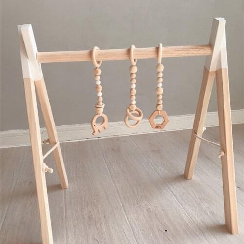 3PCS/Set Baby Play Gym Silicone Beads Wood Teether Toddler Hanger Rattle Wood Ring Teething Toys Newborn Baby Pram Toy