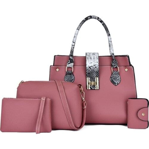 4PCS/SET Womens Bag Fashion PU Leather Ladies Handbag Serpentine Messenger Shoulder Bag Wallet Bags Four-Pieces Bag Set