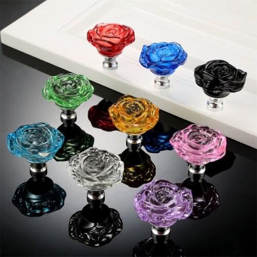 50mm Rose Crystal Cabinet Knob Handle Cupboard Closet Drawer Knob Pull Furniture Kitchen Drawer Handles Dresser Closet Pull