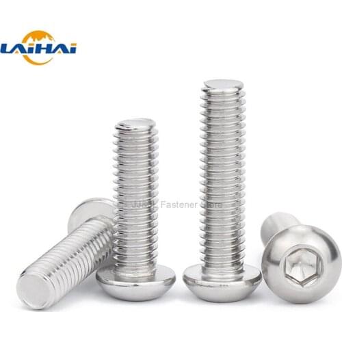 50pcs UNC 2#-56 4#-40 6#-32 8#-32 US Coarse Thread 304 stainless steel Allen Hex Hexagon Socket Button Head Screw Bolt ISO7380