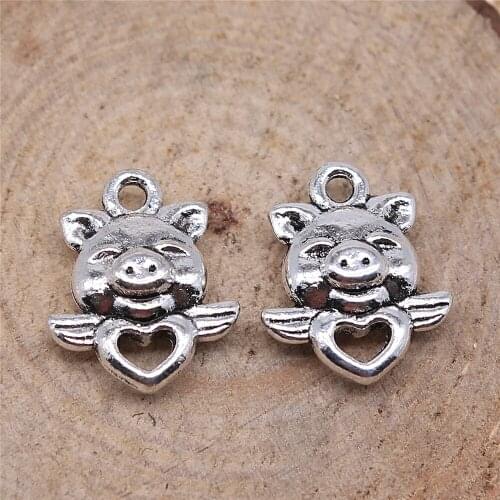 Free shipping 43pcs 16x14mm antique silver Little Pig Angel charms diy retro jewelry fit Earring keychain hair card pendant