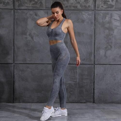 Seamless Yoga Sets Woman Hollow Washing Gym Clothes Fitness Suit Tracksuit Sports Bra High Waist Leggings Running Sportswear