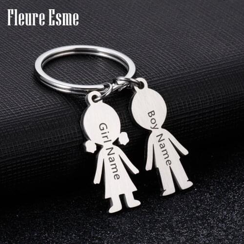 Personalized For Child Family Engraved Name Keychain Gift Custom Stainless Steel Key Ring Boy Girl Kid Pendant Man Women Jewelry