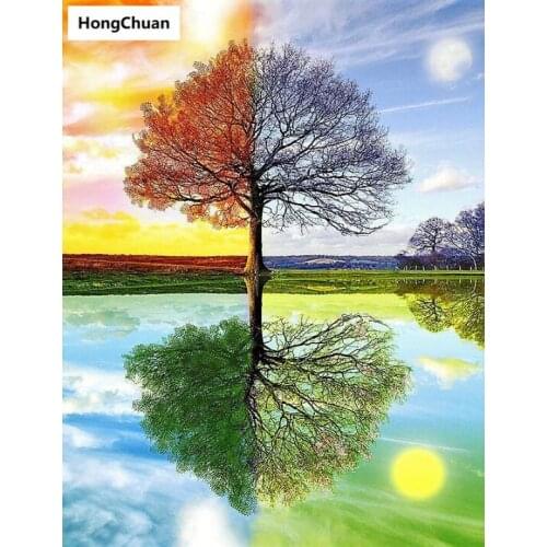 Fast Delivery Seasons Tree 5D DIY Square/Round Diamond Painting Mosaic Cross Stitch Home DecorationMuralChristmas Gift New Year