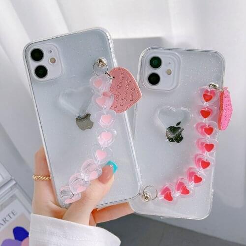 Korea Cute Love Heart Bracelet Phone Case for iPhone 12 Pro Max 11 X XS XR 7 8Plus Mini BlingBling Transparent Epoxy Soft Cover