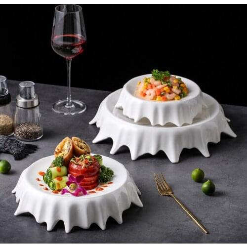 European ceramic dinner plates white irregular tableware hotel snack cake tray decoration creative household dish flat plate
