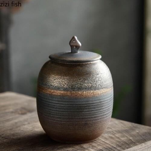 Ceramic Tea Caddy Sealed Jar Stoneware Tea Box Storage Tank Food Container Candy Jar Tea Organizer Storage Box Decorative Jars