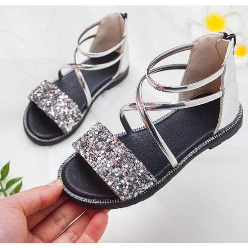 2020 Princess Leather Sandals For Girl Summer Sequins Princess Shoe ChildrenS Sandals Kids Little Girl 3 4 5 6 7 8 9 10 11 Year