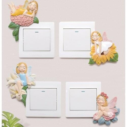 Creative Cartoon Stickers on The Wall Flower Fairy Switch Sticker Home Resin Decoration Children Room Decor Adesivos De Parede