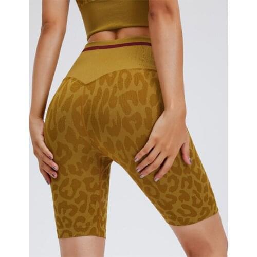 Girls Summer High Waist Shorts Streetwear Seamless Sexy Leopard Shorts Women Push Up Fitness Knee-Length Bottoms Orange Leggings