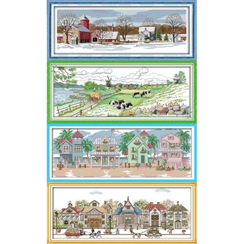Counting Cross Stitch Kit Seaside Hut Street Scene Ranch Scenery 14ct11ct DIY Embroidery Needlework Kit Home Decoration Painting